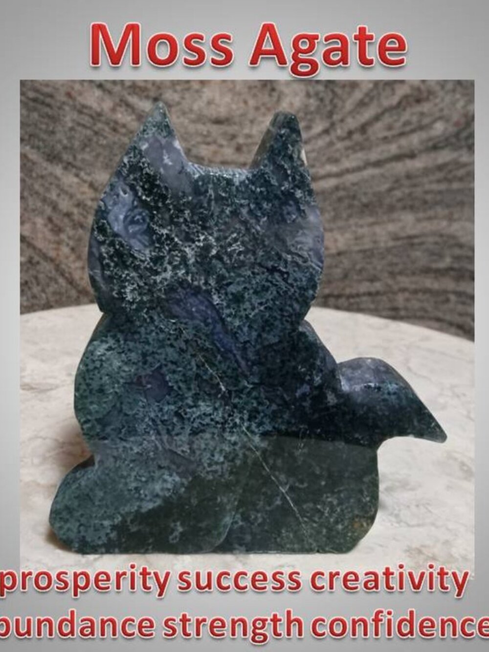 Moss Agate stone rock crystal Cat Prosperity Success Abundance